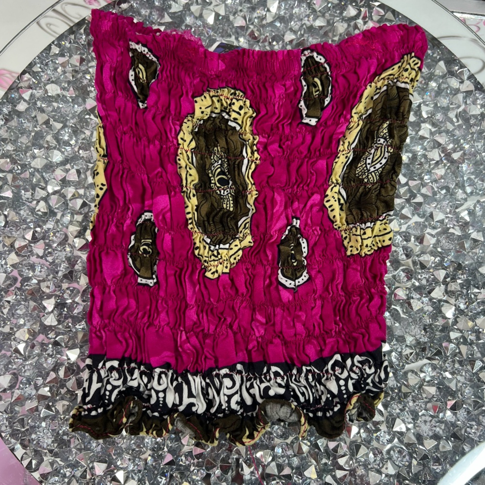 Surf Side tube top one size Aztec boho stretchy y2k Pink Smocked Tube Top